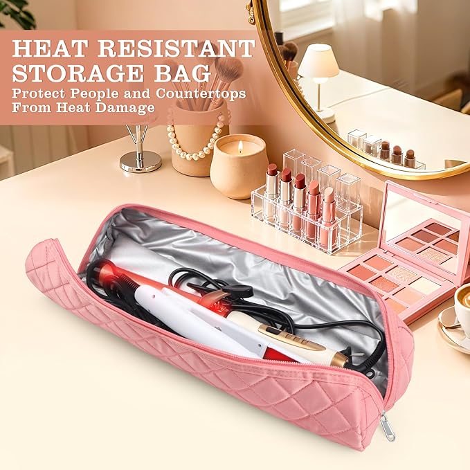 Large Hot Hair Tools Organizer Bag Portable Travel Heat Resistant Storage Case Pouch for Curling Irons, Flat Irons, Hair Straighteners and Styling Tools(17.7" x 3.9")