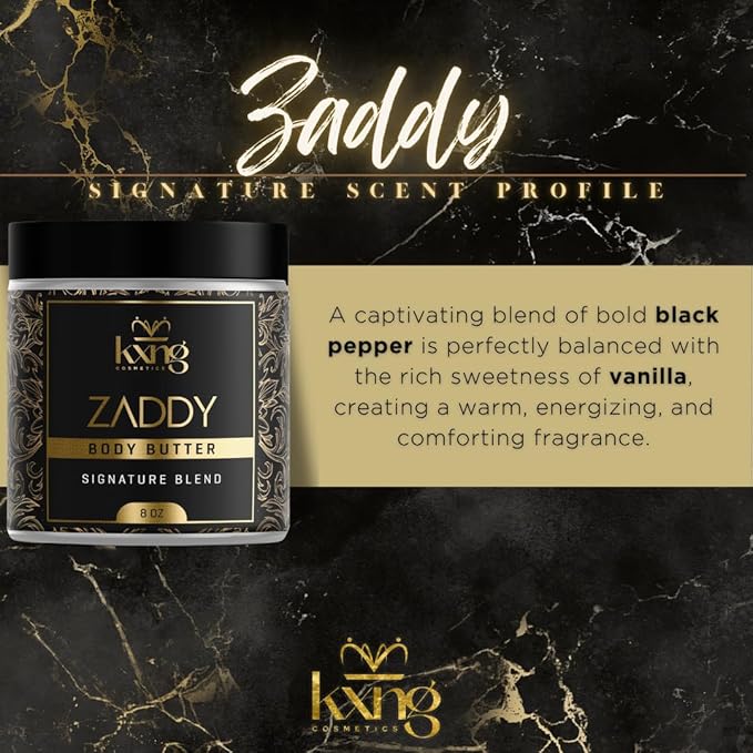 KXNG Cosmetics, Body Butter, Organic Skin Care for Men and Women, Body Moisturizer Lotions and Creams, Raw Shea Butter, Cocoa Butter, Mango, Coconut Oil, Hand, Foot, All Skin Types (Zaddy XL)