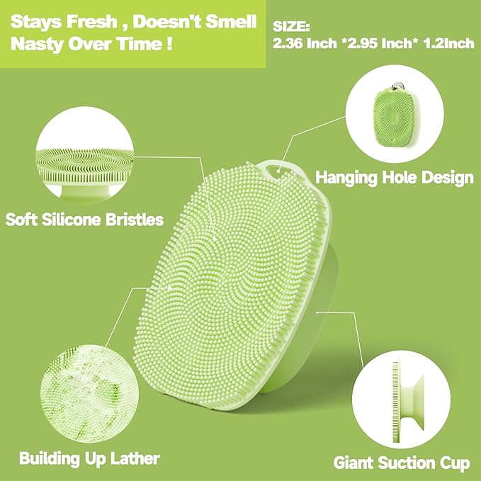 2 PCS Face Scrubber, Soft Silicone Face Exfoliator with Suction Cup for Man and Women Deep Skin Clean, Gentle Facial Cleaning Brush Suitable for All Sensitive Skin (Green)