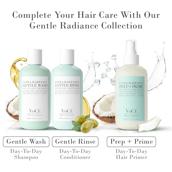VoCÊ Haircare Gentle Rinse Vegan & Cruelty-Free Conditioner| Clean Haircare, Color Safe, Paraben & Sulfate Free, Ultra Radiance with Coconut Water, Olive Fruit Oil & Squalane (8.5 oz | 250 ml)