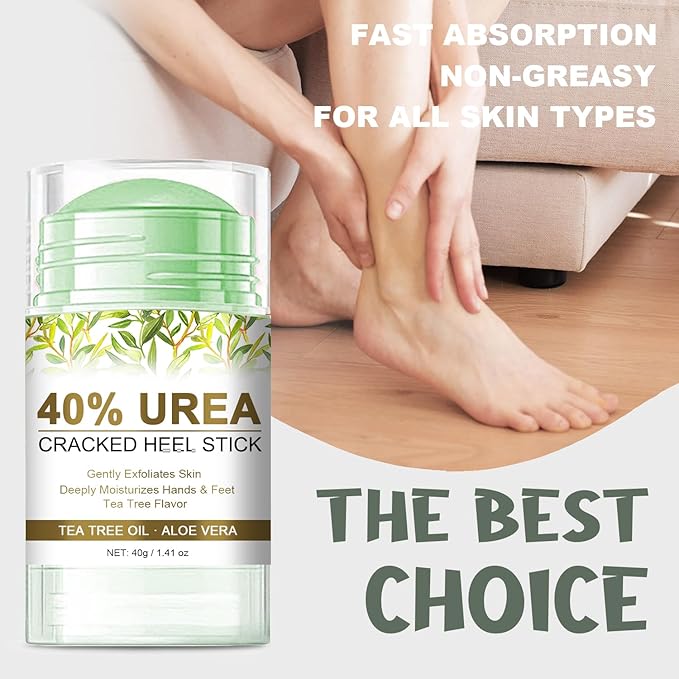 Urea Cream Stick 40% for Feet Maximum Strength, Foot Lotion Stick for Rough Thick Dry & Cracked Skin, with Coconut Oil, Green Tea Extract, Tea Tree and Aloe Vera - 1.41oz
