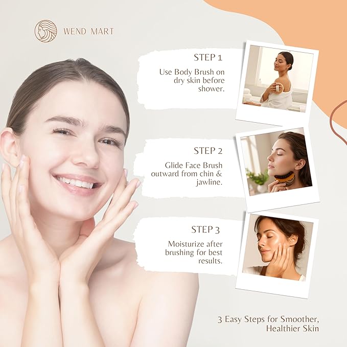 2 in 1 Dry Brushing Body & Face Contour Brush Set – Natural Boar Bristle Body Brush for Lymphatic Drainage, Cellulite & Exfoliation + Soft Facial Brush for Jawline Sculpting & Puffiness