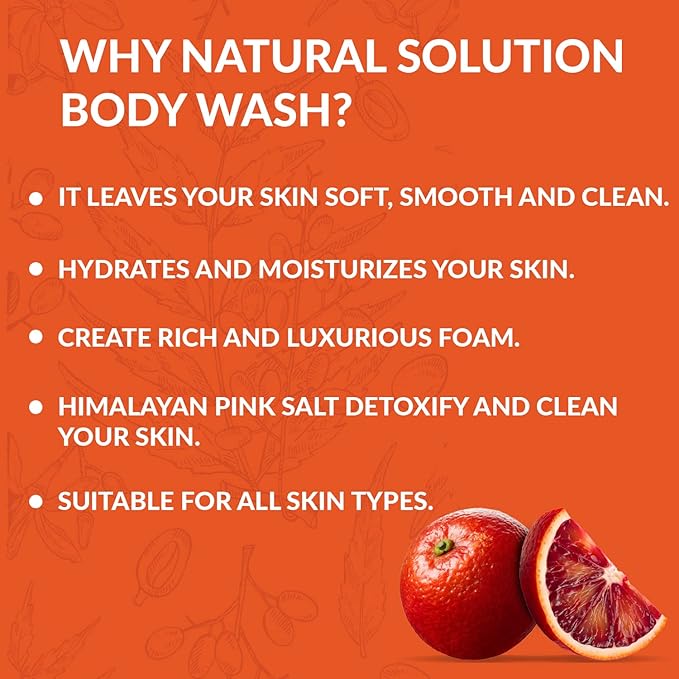 Natural Solution Body Wash 17 fl oz/Each, Revitalizes & Refreshing Your Skin, Formulated with Organic Blood Orange Extracts with Himalayan Pink Salt – Pack of 6