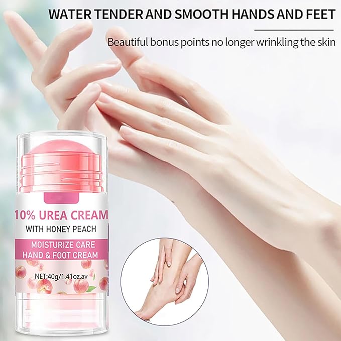 Peach Hand and Foot Cream Stick, Cracked Heel Stick Foot Cream with 10% Urea for Hydrates and Repairs Rough, Dry, Thick & Cracked Skin, Callus Remover, Soothing Skin Care for Women and Men 1.41oz