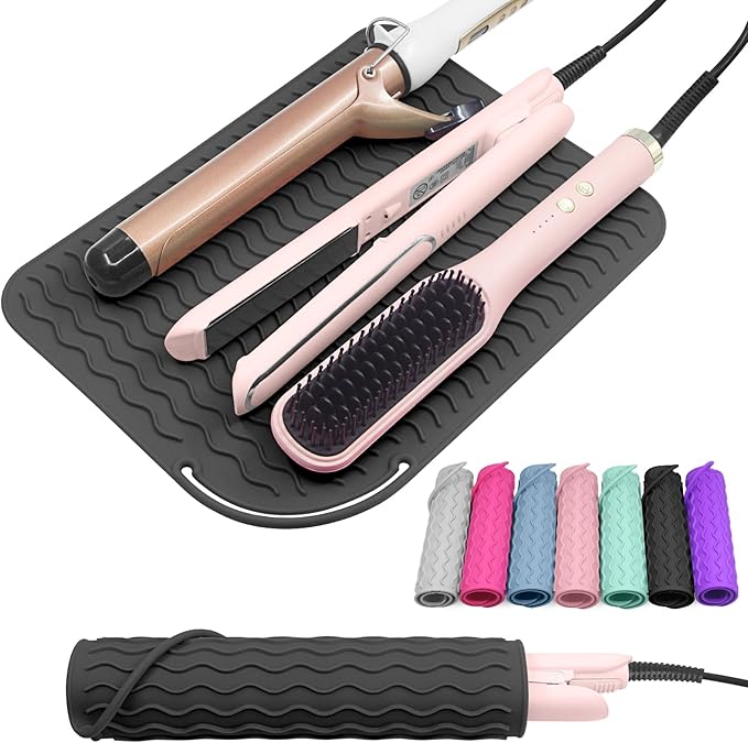 Plus Size Silicone Heat Resistant Mat, Portable Travel Hot Tools Pad Cover for Curling Iron, Flat Iron, Hair Straightener and Other Hair Styling Tools(12.0" x 9.0")