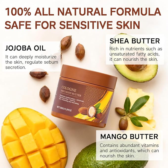 Cologne Body Butter for Men, 2 Pack Pheromone Scented Cream, Pheromone body butter for men,Hydrates and moisturizes to enhance attractiveness