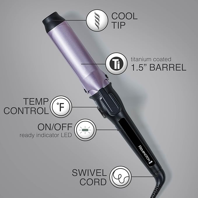 Remington Anti-Static 1.5-Inch Clipped Curling Iron with Titanium Protection, Fast Heat-Up, Ceramic Barrel for Big Voluminous Waves & Added Body, Auto Shut-Off