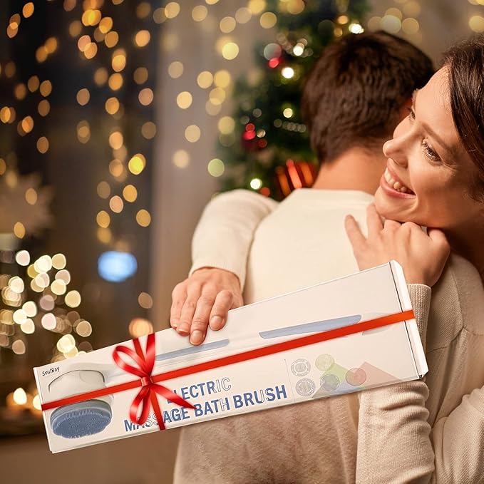 SoulBay Electric Body Brush with 5 Attachments: Rechargeable Back Brush IPX7 Long Handle Exfoliating Spin Scrubber for Shower Bathing Cleansing Wash Deep Cleaning