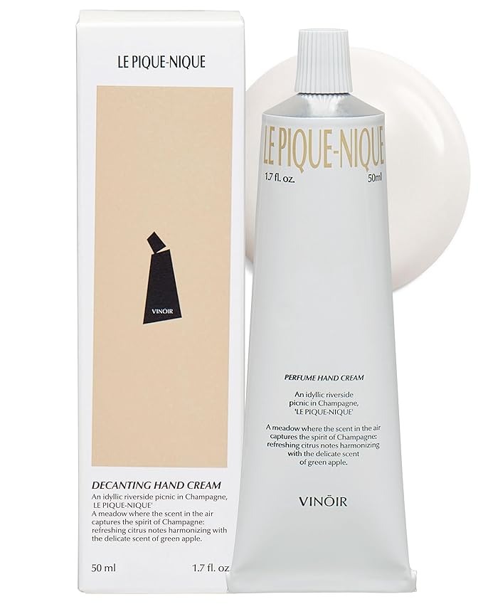 VINOIR Decanting Hand Cream LE PIQUE-NIQUE - Long Lasting Perfumed Hand Moisturizer for Rough Skin - Soft & Smooth Hands - Citrus, Green Apple and Flower Scent, 1.7oz.