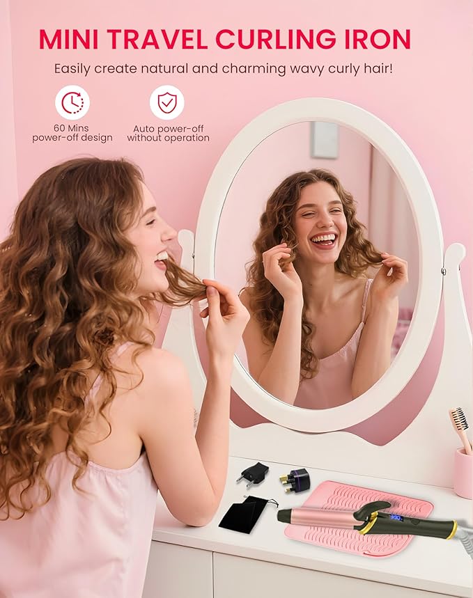 Ukliss Mini Curling Iron, Heats in 30s for Soft Waves & Curls, Dual Voltage Travel Curling Iron with 5 Temp & Anti-Scald Guard, Perfect for Short to Medium Hair,Travel Friendly (Black-Travel, 1 Inch)