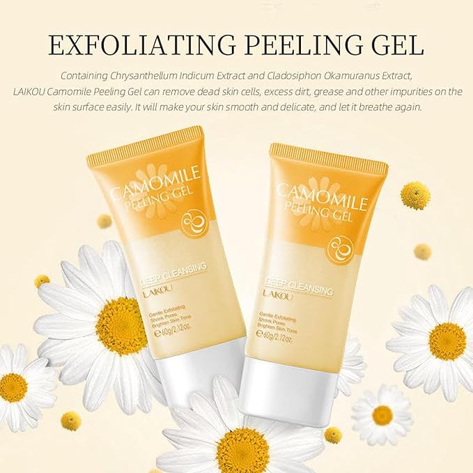 LAIKOU Camomile Peeling Gel, 60g – Gentle Exfoliating Face Gel for Dead Skin Removal, Deep Cleansing, Brightening & Pore Minimizing, Suitable for All Skin Types