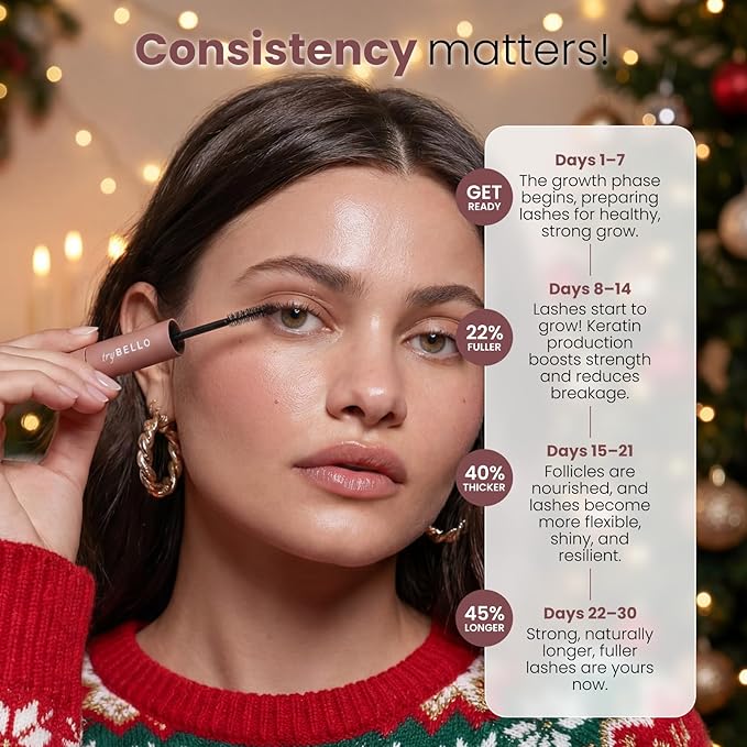 Trybello 2-in-1 Eyelash Growth Serum + Mascara Dual Wand | Natural Lash Growth Booster with Biotin, Peptides & Botanical Extracts | Volumizing, Thickening & Lengthening Formula for Fuller Eyelashes