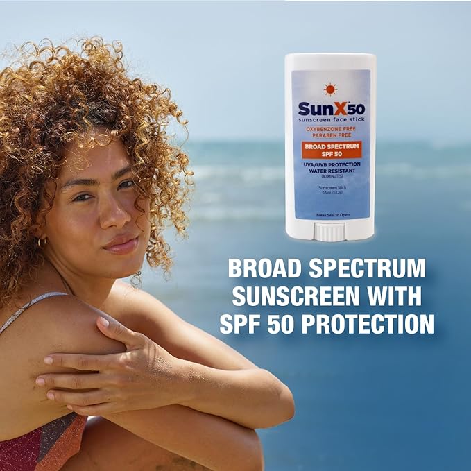 CoreTex Sun X 50 SPF Broad Spectrum Sunscreen Face Stick - 0.5oz Travel Size Stick of Paraben, Oxybenzone, Octinoxate, & Oil Free Sunscreen - No White Cast, Water Resistant Up to 80 Minutes