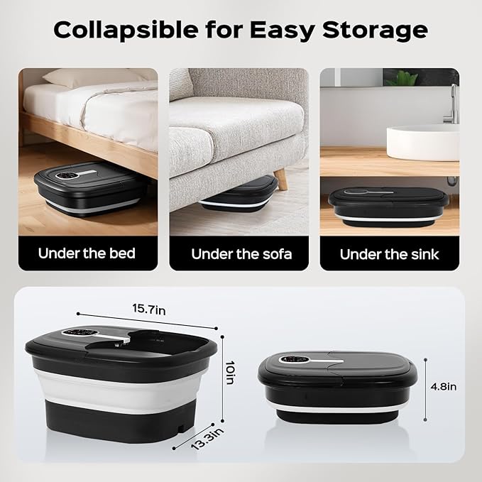 Collapsible Foot Spa with Surf Wave Massage, Foot Bath with 24 Motorized Shiatsu Massage Balls, Heat, Bubble and Remote, Foot Bath Massager for Deep Relaxation & Stress Relief