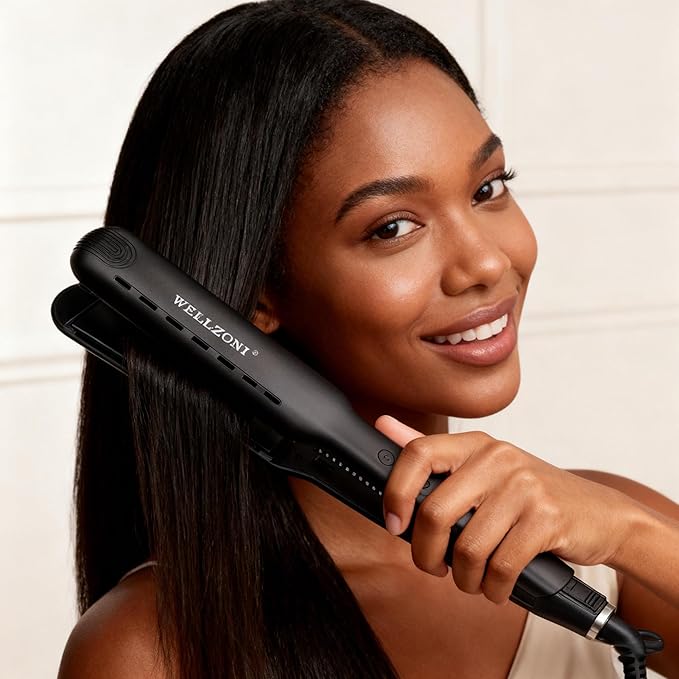 Flat Iron Hair Straightener 1.5 Inch - for Black Thick Hair, Anti Static Frizz Free, 250-480°F Adjustable Temp, Dual Voltage Travel Friendly