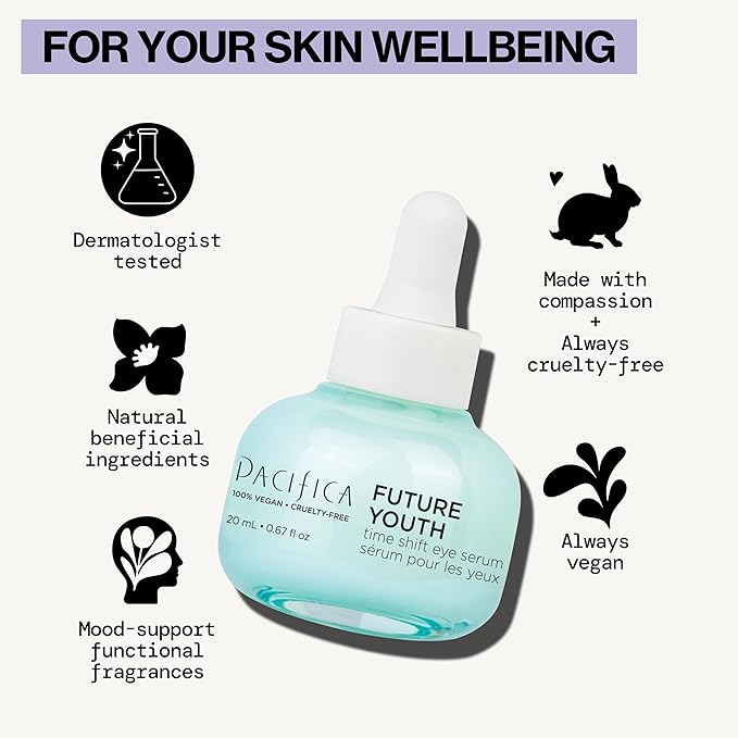 Pacifica Future Youth Time Shift Eye Serum – Peptide Eye Serum for Fine Lines & Dark Circles, Lifting & Firming Under Eye Treatment w/Flora + Peptide-11, Unscented Hydrating Gel for All Skin Types