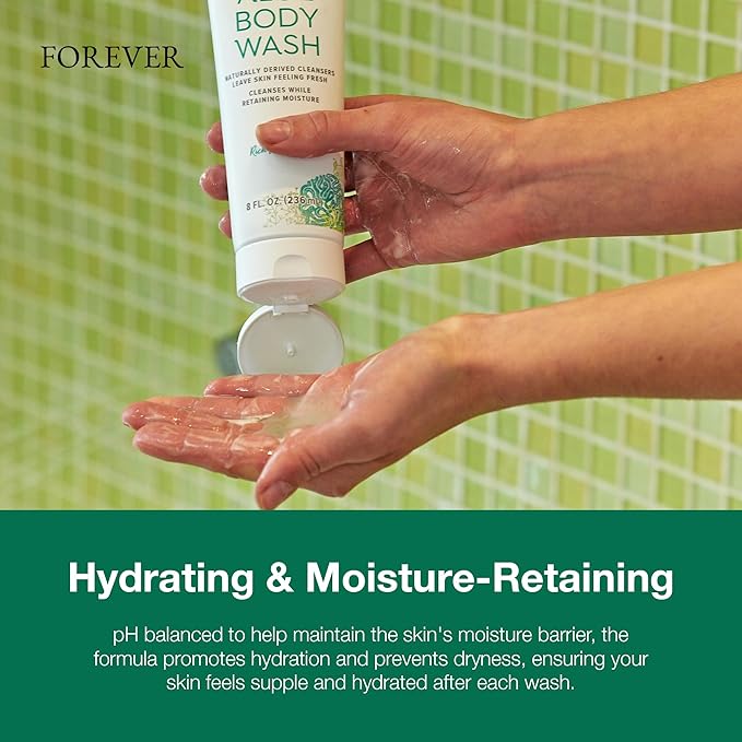 Forever Diving - Forever Aloe Body Wash - Sulfate-Free Cleanser with Aloe Vera, Argan Oil & Vitamins A, C, E - Inviting WoOzods & Amber Scent - 8 Fl