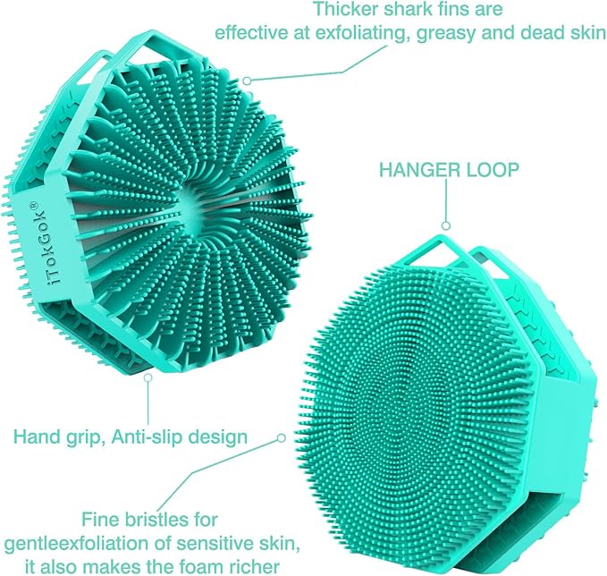 iTokGoK® Premium Silver-Infused 2-in-1 Silicone Body Scrubber, Double-Sided Design Body Brush Silicone Body Scrubber Exfoliating Body Brushes for All Skin for Showering, Lathers Well - Mint Green