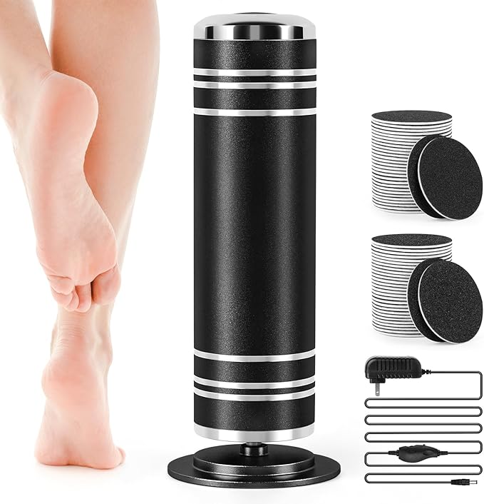 Electric Foot File Callus Remover: Adjustable Speed Feet File Grinder with 60 Pcs Sandpaper Discs - Professional Pedicure Tools for Dead Skin Calluses (Black)