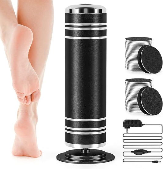 Electric Foot File Callus Remover: Adjustable Speed Feet File Grinder with 60 Pcs Sandpaper Discs - Professional Pedicure Tools for Dead Skin Calluses (Black)