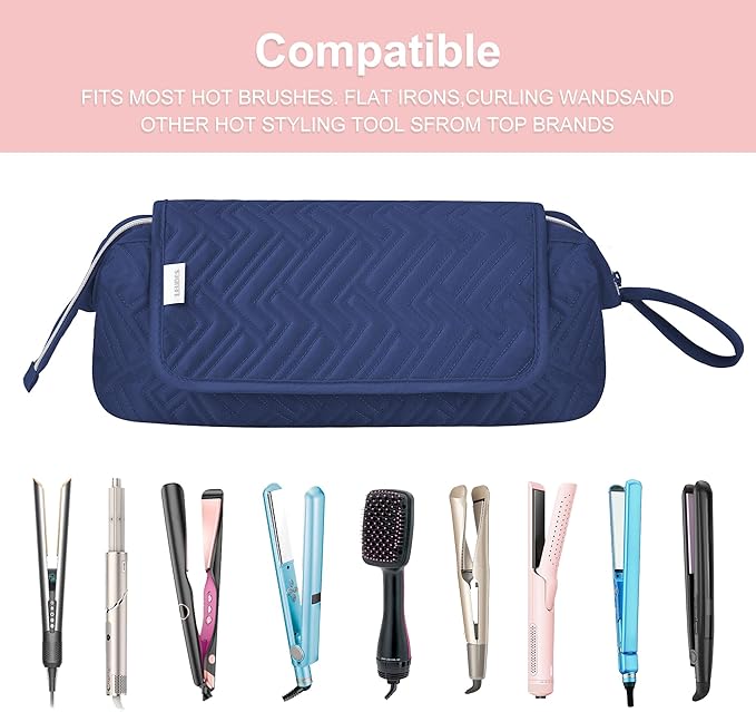 Leudes Hair Tools Travel Bag for Women Heat Resistant Mat for Travel Essentials Hot Tools Straighteners,Flat Irons,Curling Iron,Hot Air Brushes and Hair Dryer Organizer Bags 2 in 1 (Navy Blue)