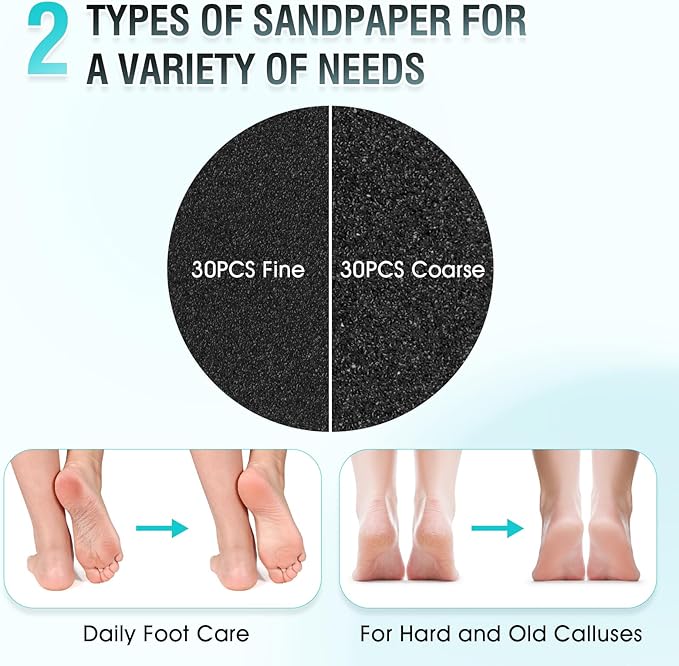 Electric Foot File Callus Remover: Adjustable Speed Feet File Grinder with 60 Pcs Sandpaper Discs - Professional Pedicure Tools for Dead Skin Calluses (Black)