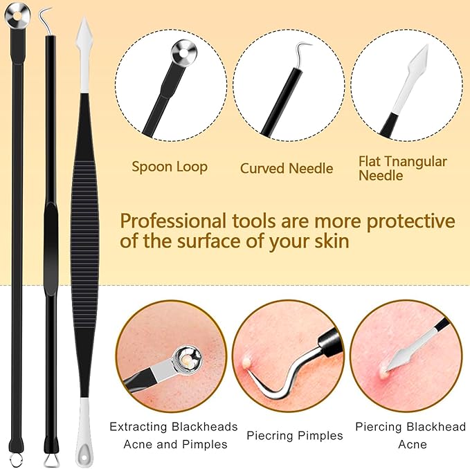 40pcs Pimple Popper Tool Kit Stainless Steel Blackhead Remover Tool Comedones Extractor for Forehead Facial Nose Lightweight Acne Needle Tool with Metal Case for Travel Home Use