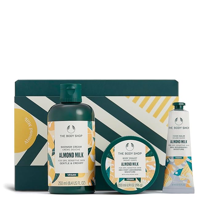 The Body Shop Almond Milk Gift Set - 3 Piece Set, Includes Shower Cream, Body Yogurt, Hand Balm, Vegan