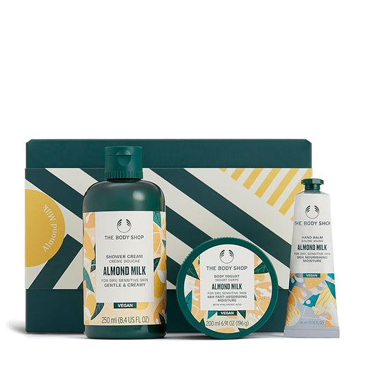 The Body Shop Almond Milk Gift Set - 3 Piece Set, Includes Shower Cream, Body Yogurt, Hand Balm, Vegan
