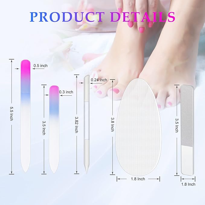 Zhehao 6 Pcs Glass Nail File and Nail Shiner Set Manicure Pedicure Glass File Buffer Cuticle Trimmer Nano Finger Nano Foot Scrubber Callus Remover Foot Care Pedicure Fingernails Toenail (Blue Purple)