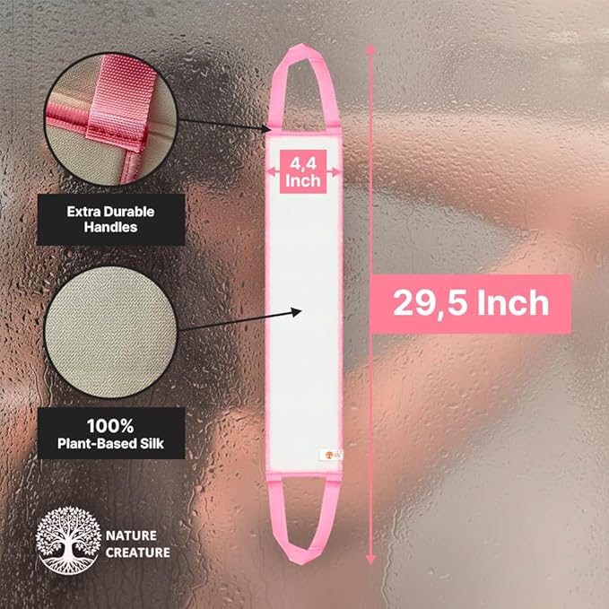 Silk Exfoliating Back Scrubber For Shower – 29.5” Double Handle Body Scrubber – Premium Spa Quality Bath Exfoliator for Men & Women, Easy to Use & Quick-Dry