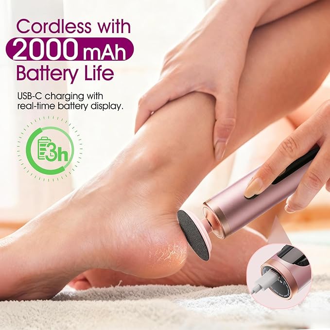 Electric Foot Callus Remover Rechargeable, Professional Pedicure Tools for Feet with 40PCS Sandpaper Discs, Adjustable Speed Heel Scraper for Cracked Heels, Foot Care Scrubber File for Dry Dead Skin