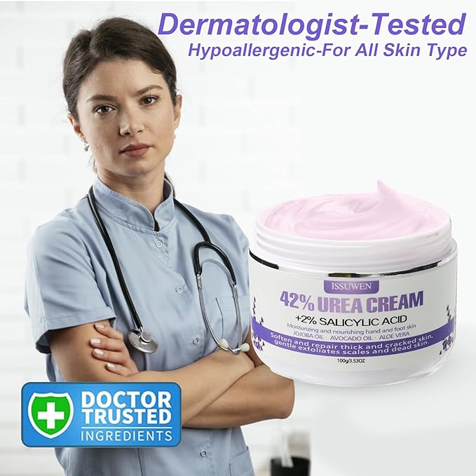 Charmonic Urea Cream 42% Plus Salicylic Acid 2%, Lavender Foot Cream for Dry Cracked Heels Treatment Knees Elbows Hands Repair Treatment, Callus Remover for Feet, Foot Lotion for Dry Cracked Feet