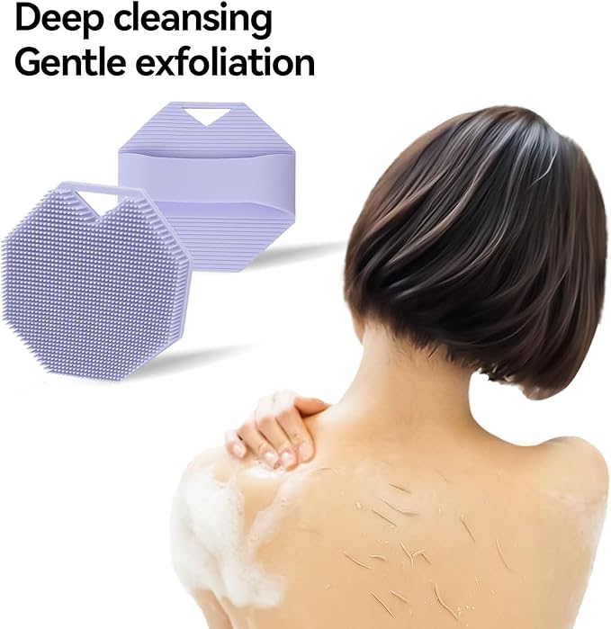 OTHIX Silicone Loofah Body Scrubber - Exfoliator Shower Scrubber for Body, Men & Women - Dense Soft Bristles, Ergonomic Handle, Easy to Clean＆Travel Friendly (Purple)