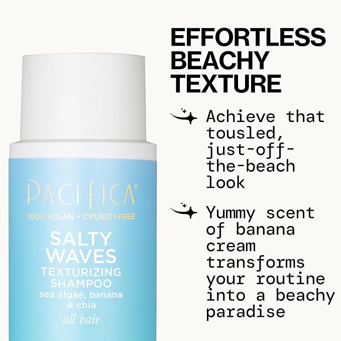 Pacifica Beauty Salty Waves Texturizing Shampoo + Texturizing Conditioner | For All Hair Types | Perfect and Effortless Beach Hair | 100% Vegan & Cruelty Free | Sulfate + Paraben Free