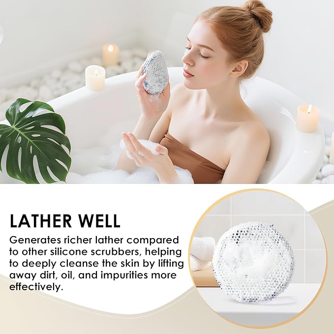 INNERNEED 2 Pieces African Net Sponge Exfoliating Shower Mesh Bath Washcloth Case, with 1 Silicone Body Scrubber Brush (Darkblue)