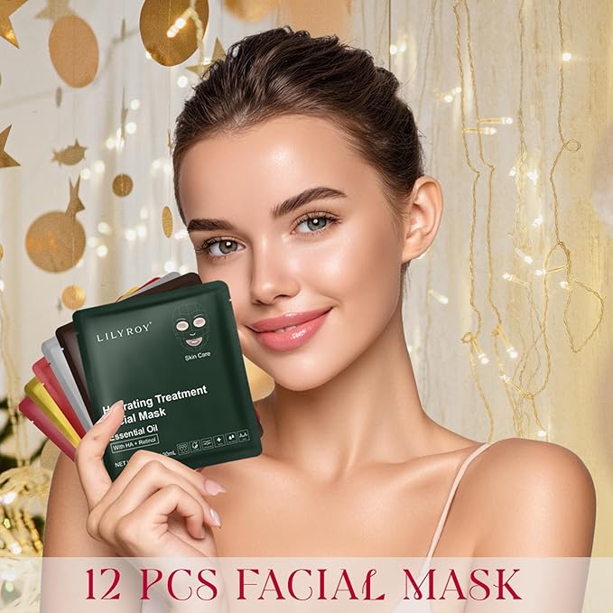 Christmas Gifts for Women and Men - 12 Packs Face Mask Set with Luxury Gift Box - Facial Mask Kit, Bath and Body Gift Set for Women | Perfect Gifts for Valentine's, Birthday, Mothers Day Gifts for Mom