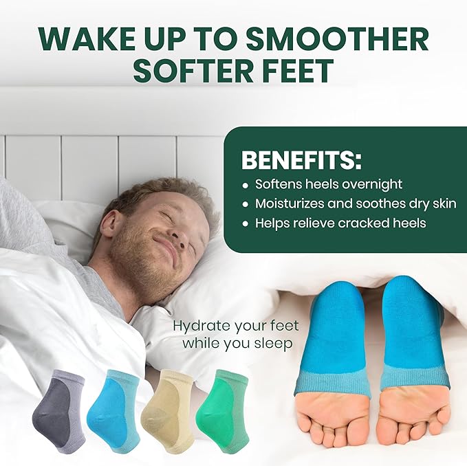 Moisturizing Heel Socks for Cracked Heels - Gel Socks for Dry Cracked Feet Repair - Silicone Socks for Women’s Foot Treatment & Overnight Hydration (Turquoise, 2-Pair)