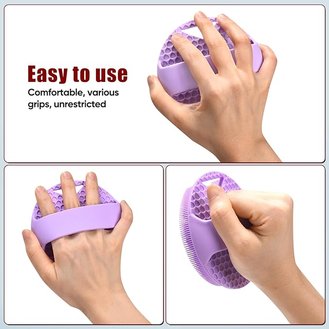 Silicone Body Scrubber - Anti Zinc Infused-Stiff and Soft Bristles,Exfoliating Body Wash Scrubber,Loofah Shower Scrubber for Body,Lymphatic Drainage,Blood Circulation and Lather Well - Purple