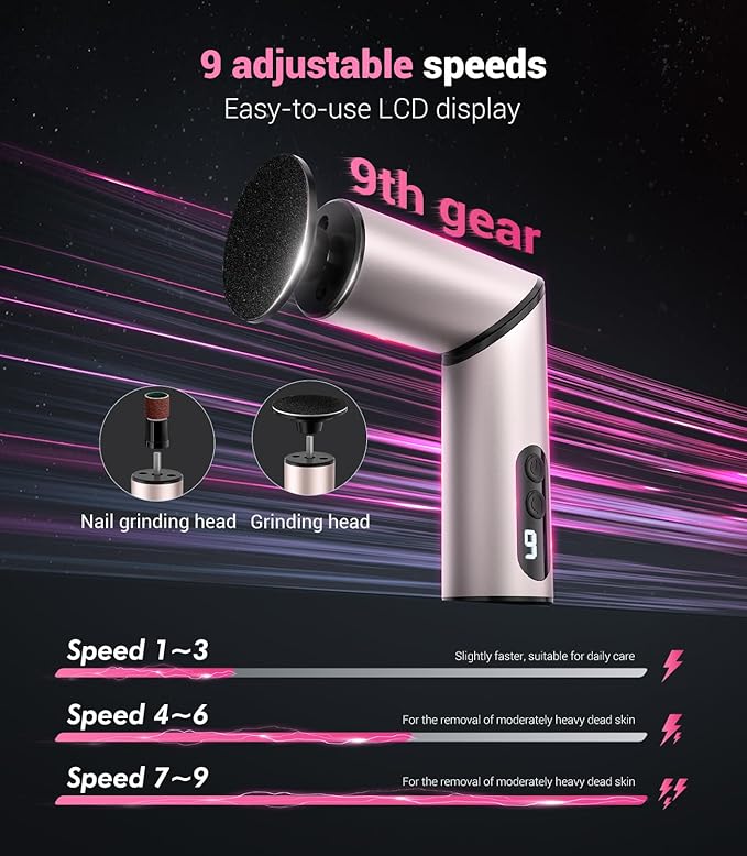 5-in-1 Professional Electric Callus Remover for Feet(Portable & Foldable), Removes 99.92% of Calluses in 3 Mins, Eectric Foot Callus Remover Pedicure Kits with 10 & 40 Grit Pads for Smooth Feet, Pink