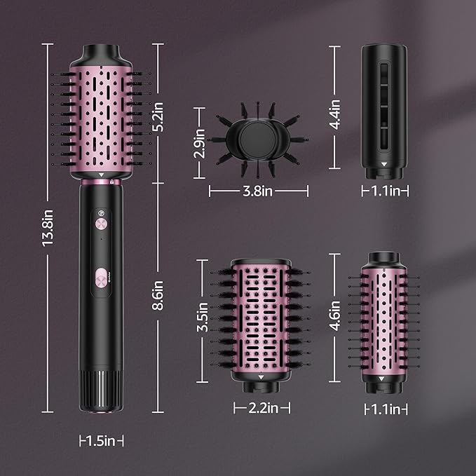 SKIMI 110,000 RPM Brushless Motor Hair Dryer Brush - 5 Muti-Styler for Fast Drying, Curling, Volumizing & Straightening | High-Speed Hot Air Brush for All Hair Types (Black & Gold Coral)