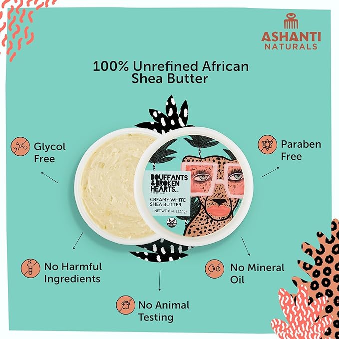 Ashanti Naturals Bouffants & Broken Hearts Creamy White Shea Butter Body Butter | Grade A, 100% Natural African Raw Shea Butter for Dry Skin, Face and Hair (15oz)