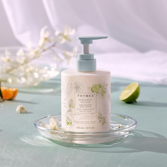 Thymes Large Replenishing Body Lotion - Moisturizing Body Lotion for Dry Skin - Scented with Notes of Bergamot, Lemon, Orange Flower, Lotus & Sandalwood (Bergamot Nectar, 16 fl oz)