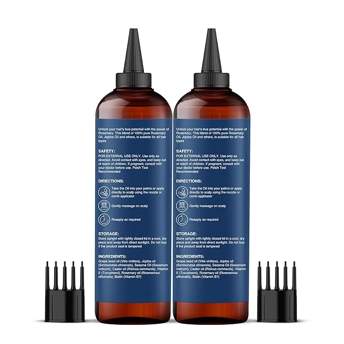 Botanic Hearth 100% Pure Rosemary Oil For Hair Growth | Infused with Biotin, Jojoba & Castor Oil | Hair Oil Repairs Dry Damaged Hair, Strengthening, Healthier - Hair Tonic, 6.7 fl oz - Pack of 2