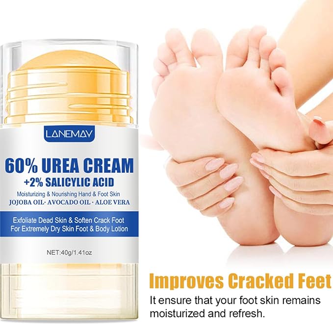 2Pcs 60% Urea Foot Cream Set, Hydrating Cracked Heel Stick Balm, Formulated with Pure Aloe Vera, Salicylic Acid, Avocado Oil, Repair Balm for Cracked Hands, Elbows, Knees, Feet & Heels