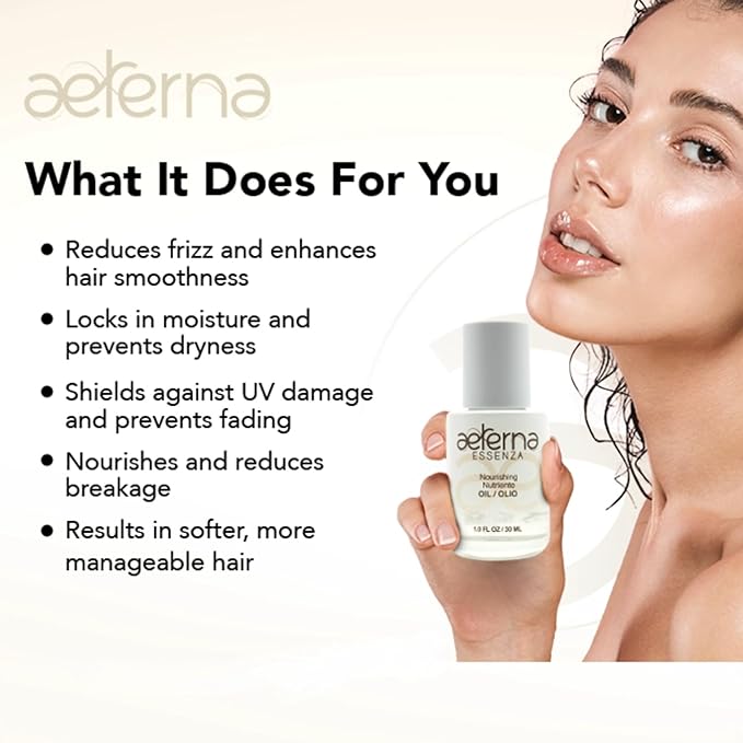Aeterna ESSENZA - Nourishing Hair Oil with Linseed & UV Protection - Lightweight, Non-Greasy Formula - Sulfates, Parabens & Silicones Free | For All Hair Types - 30 ml
