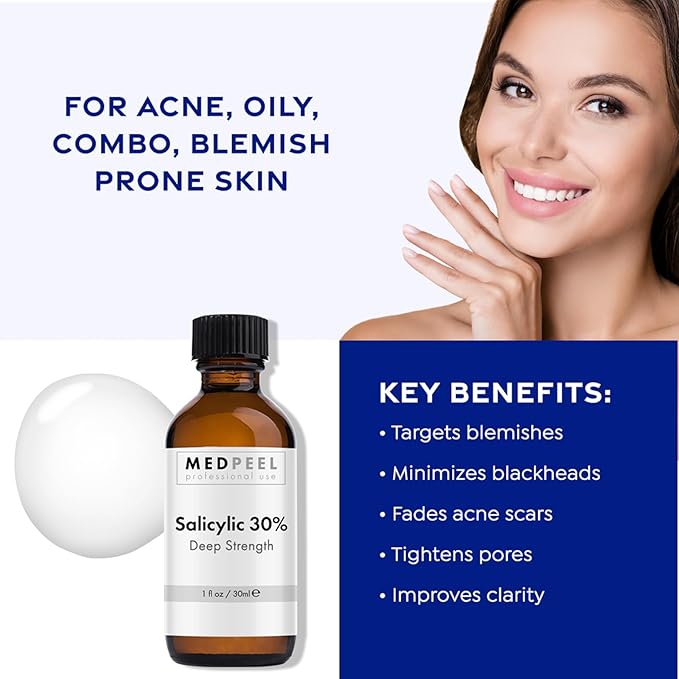 MedPeel Salicylic Acid Peel 30% Essential Peel Kit, Includes Peel, Prep, Neutralizer, Deep Strength Professional Grade Chemical Face Peel for all Skin Tones, 1oz/30ml (Kit of 3)