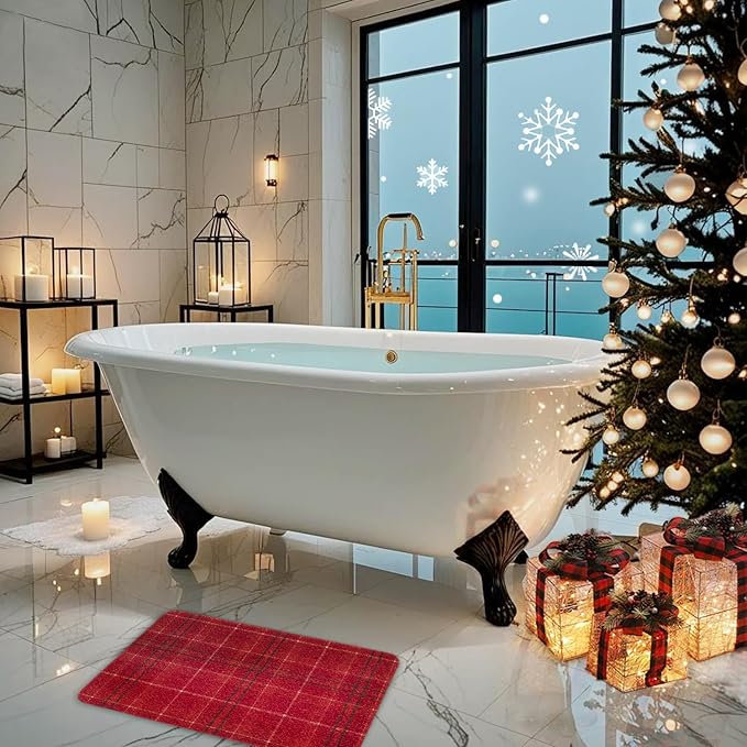 Christmas Non-Slip Bathtub Mat, Anti Slip Shower Mat, Fast Drying Bathtub Mats, Foot Scrubber Mat, Anti Slip Mat for Tub, Floor, Bathroom, Kitchen, Home, Hotel (Holiday Plaid, 24"x16")