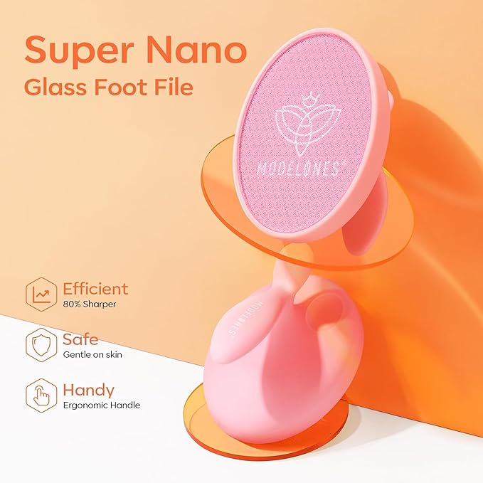 Modelones Glass Foot File, Professional Foot Scrubber and Callus Remover, Heel Scraper for Cracked Heels, Dead Skin Remover, Foot Buffer for Soft Feet, Safe Pedicure Tool with Anti-Slip Handle