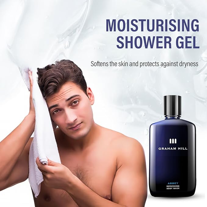 Graham Hill Abbey Refreshing 2 in 1 Hair & Body Wash, 100 ml Moisturizing Mens Shower Gel for Everyday Body Care and Sensitive Skin, Woody- Bergamot Scent, Mens Body Wash and Nurturing Shampoo